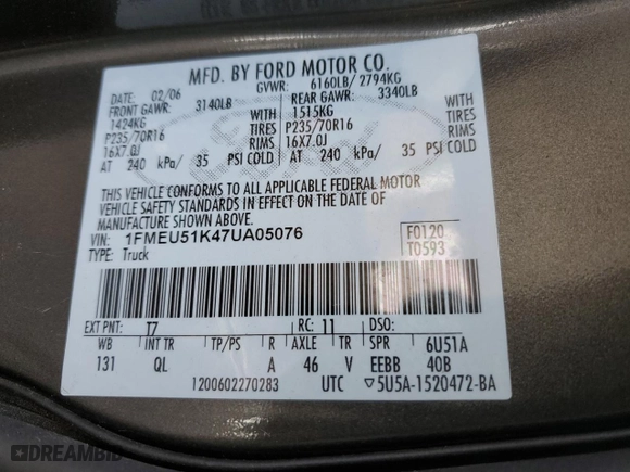 2007 Ford Explorer Sport Trac XLT with VIN 1FMEU51K47UA05076, listed as a Copart auction lot 47719965 with 164,822 mi miles and Salvage Title. Bid and sale history available at carsss.com. Image 12.