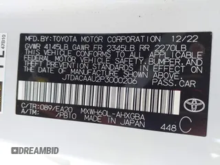 2023 Toyota Prius LE with VIN JTDACAAU2P3000206, listed as a IAAI auction lot 41842052 with 36,490 mi miles. Bid and sale history available at carsss.com. Image 9.