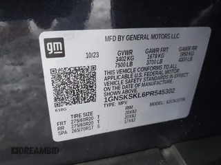 2023 Chevrolet Tahoe Premier with VIN 1GNSKSKL6PR545302, listed as a IAAI auction lot 41017179 with 16,877 mi miles and . Bid and sale history available at DreamBid. Image 9.