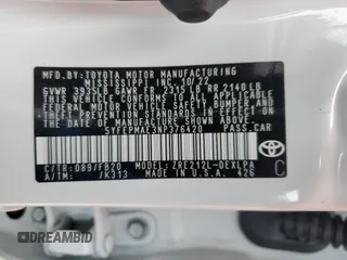 2022 Toyota Corolla LE with VIN 5YFEPMAE3NP376420, listed as a Copart auction lot 50387045 with 0 mi miles and Non Repairable. Bid and sale history available at carsss.com. Image 13.