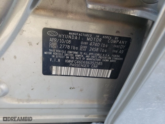 2009 Hyundai Azera GLS with VIN KMHFC46D69A352585, listed as a Copart auction lot 41374665 with 107,264 mi miles and Salvage Title. Bid and sale history available at carsss.com. Image 12.