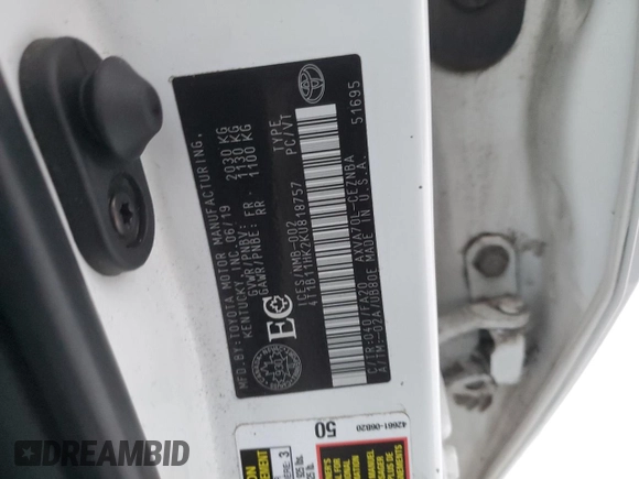 2019 Toyota Camry LE with VIN 4T1B11HK2KU818757, listed as a Copart auction lot 45773145 with 106,210 mi miles and Salvage Title. Bid and sale history available at carsss.com. Image 12.