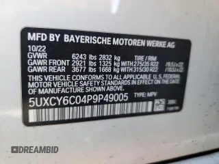 2023 BMW X6 xDrive40i z VIN 5UXCY6C04P9P49005, wystawiony jako Copart lot #51974695 z przebiegiem 30 421 mil mil oraz Szkoda całkowita • Salvage title. Historia ofert i sprzedaży dostępna na DreamBid. Obrazek 14.