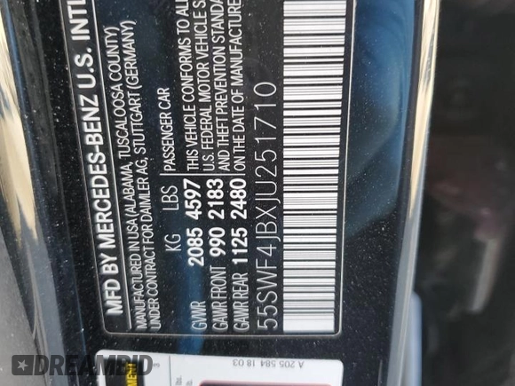 2018 Mercedes-Benz C with VIN 55SWF4JBXJU251710, listed as a Copart auction lot 89401185 with 111,202 mi miles and Salvage Title. Bid and sale history available at carsss.com. Image 14.
