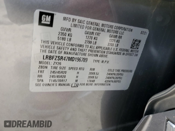 2021 Buick Envision Avenir with VIN LRBFZSR47MD196789, listed as a Copart auction lot 48787165 with 20,551 mi miles and Salvage Title. Bid and sale history available at carsss.com. Image 13.