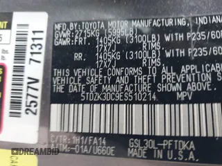 2014 Toyota Sienna L with VIN 5TDZK3DC9ES510214, listed as a IAAI auction lot 41721667 with 1 mi miles. Bid and sale history available at carsss.com. Image 9.
