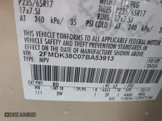 2007 Ford Edge SEL with VIN 2FMDK38C07BA53913, listed as a IAAI auction lot 41874746 with 166,861 mi miles. Bid and sale history available at carsss.com. Image 9.