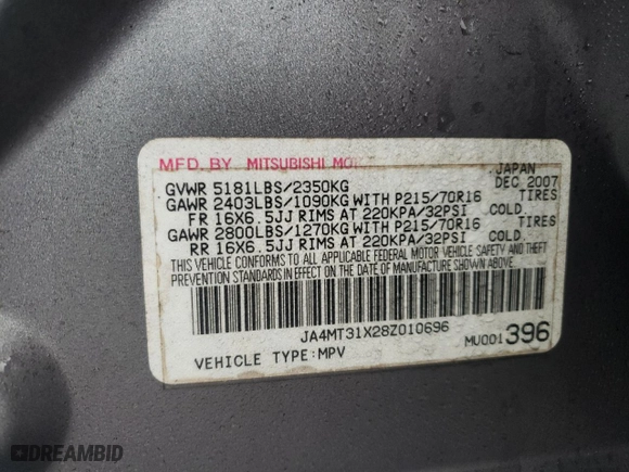 2008 Mitsubishi Outlander LS with VIN JA4MT31X28Z010696, listed as a Copart auction lot 45041685 with 224,177 mi miles and Salvage Title. Bid and sale history available at carsss.com. Image 14.