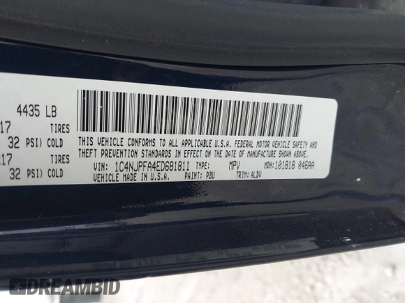 2014 Jeep Patriot Latitude with VIN 1C4NJPFA4ED681811, listed as a IAAI auction lot 41069070 with 143,467 mi miles and . Bid and sale history available at carsss.com. Image 9.