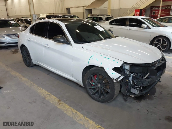 2017 Alfa Romeo Giulia with VIN ZARFAEDN1H7552738, listed as a IAAI auction lot 41529238 with 107,421 mi miles. Bid and sale history available at carsss.com. Image 1.