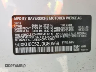 2018 BMW X6 sDrive35i with VIN 5UXKU0C52J0G80569, listed as a Copart auction lot 49991705 with 77,531 mi miles and Salvage Title. Bid and sale history available at carsss.com. Image 14.