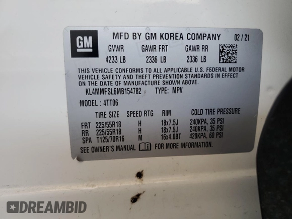 2021 Buick Encore GX Essence with VIN KL4MMFSL6MB154782, listed as a Copart auction lot 53118225 with 112,794 mi miles and Clean title. Bid and sale history available at DreamBid. Image 14.