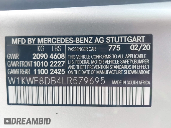 2020 Mercedes-Benz C 300 с VIN W1KWF8DB4LR579695, выставлен на аукционе IAAI как лот 42401232 с пробегом 76 765 миль миль и . История ставок и продаж доступна на DreamBid. Изображение 9.