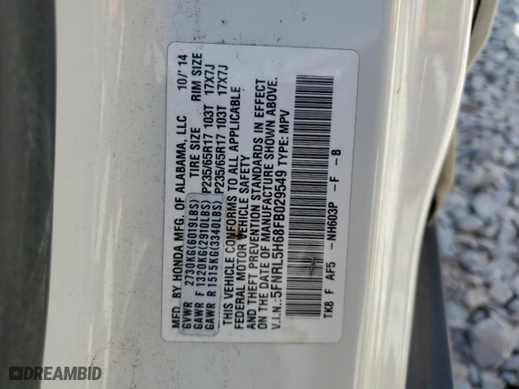 2015 Honda Odyssey EX-L with VIN 5FNRL5H68FB029549, listed as a Copart auction lot 52912935 with 156,103 mi miles and Salvage Title. Bid and sale history available at carsss.com. Image 14.