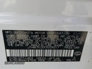 2012 Lexus IS 350 с VIN JTHBE5C20C5029217, выставлен на аукционе Copart как лот 52635375 с пробегом Не указан миль и Списание • Salvage title. История ставок и продаж доступна на DreamBid. Изображение 12.