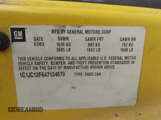 2004 Chevrolet Cavalier z VIN 1G1JC12F647134679, wystawiony jako IAAI lot #42238985 z przebiegiem 191 947 mil mil oraz . Historia ofert i sprzedaży dostępna na DreamBid. Obrazek 9.