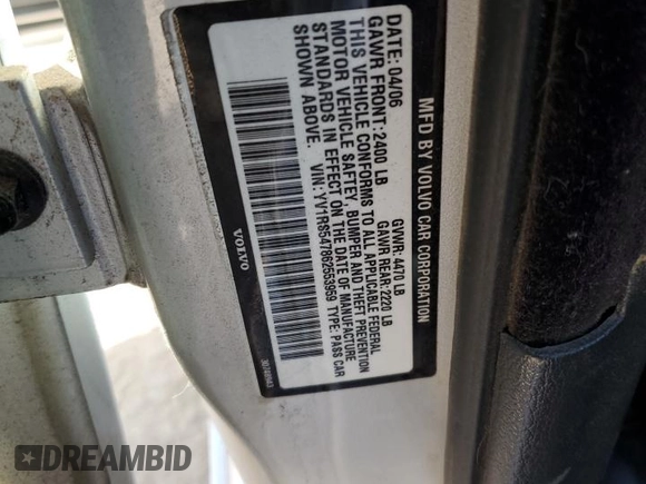 2006 Volvo S60 2.4L Turbo with VIN YV1RS547862553959, listed as a Copart auction lot 86755954 with 208,311 mi miles and Salvage Title. Bid and sale history available at carsss.com. Image 14.