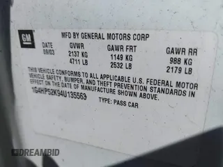 2004 Buick LeSabre Custom with VIN 1G4HP52K94U135563, listed as a IAAI auction lot 42148076 with 63,975 mi miles and . Bid and sale history available at carsss.com. Image 9.