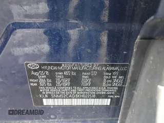 2019 Hyundai Santa Fe SE z VIN 5NMS2CAD3KH022518, wystawiony jako IAAI lot #42289725 z przebiegiem 102 547 mil mil oraz . Historia ofert i sprzedaży dostępna na DreamBid. Obrazek 9.