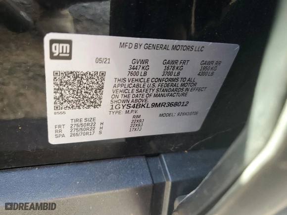 2021 Cadillac Escalade Premium Luxury with VIN 1GYS4BKL9MR368012, listed as a Copart auction lot 76289024 with 45,889 mi miles and Salvage Title. Bid and sale history available at carsss.com. Image 13.