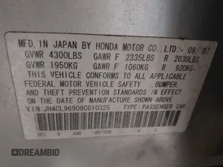 2008 Acura TSX Nav with VIN JH4CL96908C010325, listed as a IAAI auction lot 41861783 with 141,697 mi miles. Bid and sale history available at carsss.com. Image 9.
