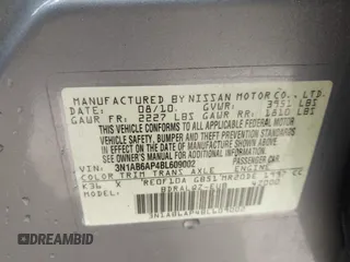 2011 Nissan Sentra SR z VIN 3N1AB6AP4BL609002, wystawiony jako IAAI lot #42424892 z przebiegiem 217 563 mil mil oraz . Historia ofert i sprzedaży dostępna na DreamBid. Obrazek 9.