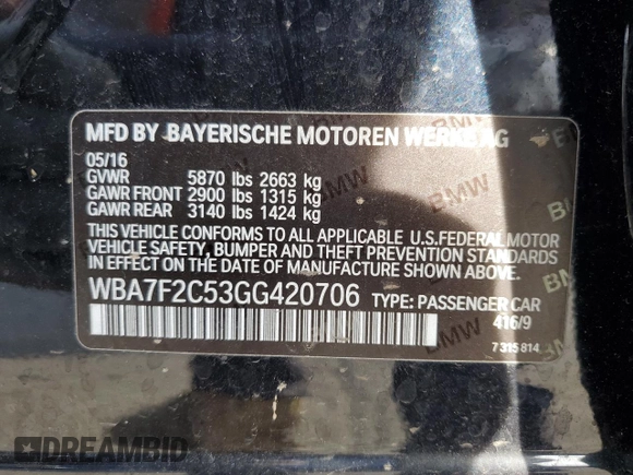 2016 BMW 7 Series 750i xDrive с VIN WBA7F2C53GG420706, выставлен на аукционе Copart как лот 76697534 с пробегом 59 885 миль миль и Чистый • Clean title. История ставок и продаж доступна на DreamBid. Изображение 12.