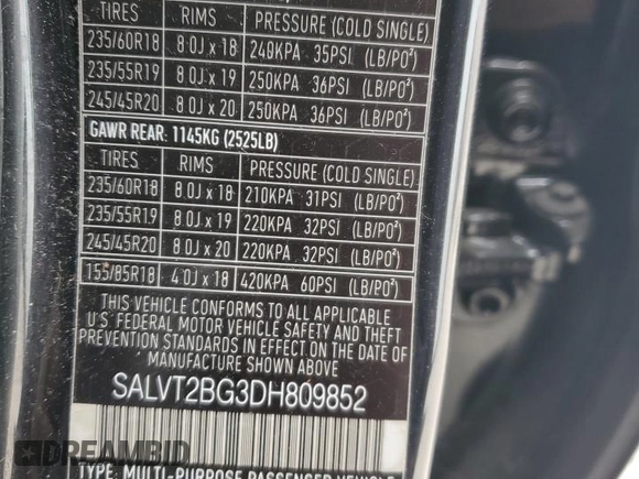 2013 Land Rover Range Rover Evoque Dynamic Premium z VIN SALVT2BG3DH809852, wystawiony jako Copart lot #42327635 z przebiegiem 54 512 mil mil oraz Szkoda całkowita • Salvage title. Historia ofert i sprzedaży dostępna na DreamBid. Obrazek 14.