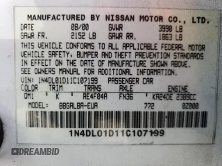 2001 Nissan Altima GXE with VIN 1N4DL01D11C107199, listed as a Copart auction lot 88681065 with 155,562 mi miles and Salvage Title. Bid and sale history available at carsss.com. Image 14.