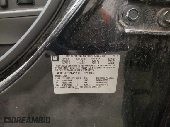2011 GMC Terrain SLT-1 with VIN 2CTFLVEC7B6428115, listed as a Copart auction lot 42384765 with 124,641 mi miles and Clean Title. Bid and sale history available at carsss.com. Image 13.
