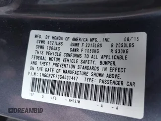 2016 Honda Accord Sedan EX with VIN 1HGCR2F70GA001447, listed as a IAAI auction lot 42017886 with 125,919 mi miles. Bid and sale history available at carsss.com. Image 9.