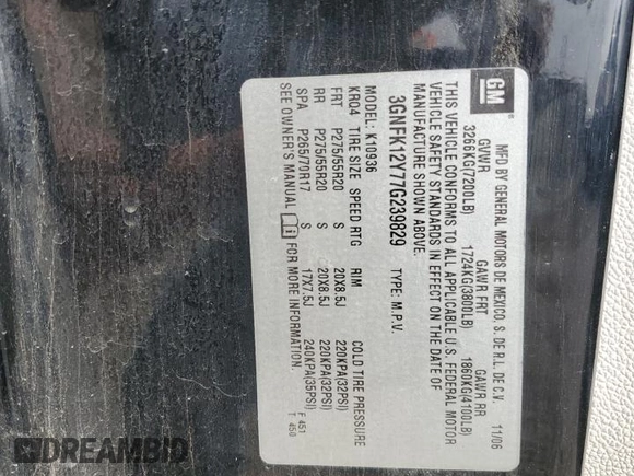 2007 Chevrolet Avalanche LTZ with VIN 3GNFK12Y77G239829, listed as a Copart auction lot 54723615 with 134,383 mi miles and Salvage Title. Bid and sale history available at DreamBid. Image 12.