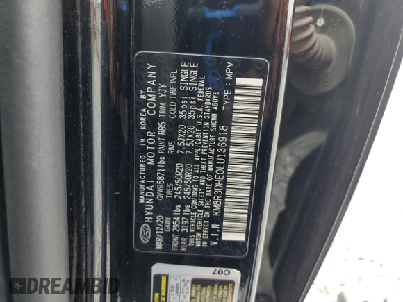 2020 Hyundai Palisade SEL with VIN KM8R3DHE0LU136918, listed as a Copart auction lot 59132245 with 102,501 mi miles and Salvage title. Bid and sale history available at DreamBid. Image 14.
