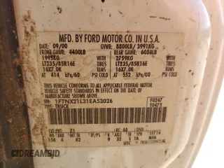2001 Ford F-250 XL with VIN 1FTNX21L31EA53026, listed as a Copart auction lot 75316914 with 288,919 mi miles and Salvage title. Bid and sale history available at DreamBid. Image 12.