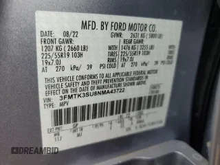 2022 Ford Mustang Mach-E Premium z VIN 3FMTK3SU8NMA43722, wystawiony jako Copart lot #62332945 z przebiegiem 13 559 mil mil oraz Szkoda całkowita • Salvage title. Historia ofert i sprzedaży dostępna na DreamBid. Obrazek 14.