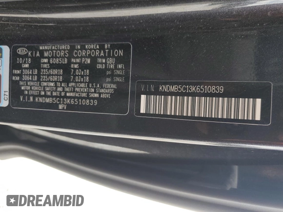 2019 Kia Sedona EX with VIN KNDMB5C13K6510839, listed as a Copart auction lot 71159274 with 31,565 mi miles and Non Repairable. Bid and sale history available at carsss.com. Image 15.