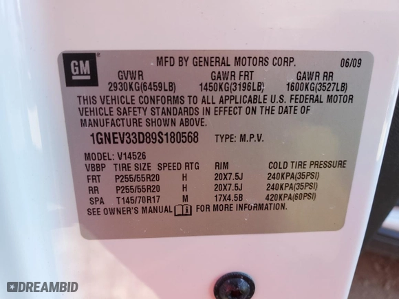 2009 Chevrolet Traverse LTZ with VIN 1GNEV33D89S180568, listed as a Copart auction lot 89257875 with 116,940 mi miles and Salvage Title. Bid and sale history available at carsss.com. Image 13.