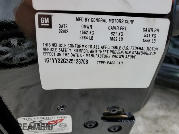 2002 Chevrolet Corvette with VIN 1G1YY32G325123703, listed as a Copart auction lot 77258804 with 26,325 mi miles and Salvage Title. Bid and sale history available at carsss.com. Image 13.