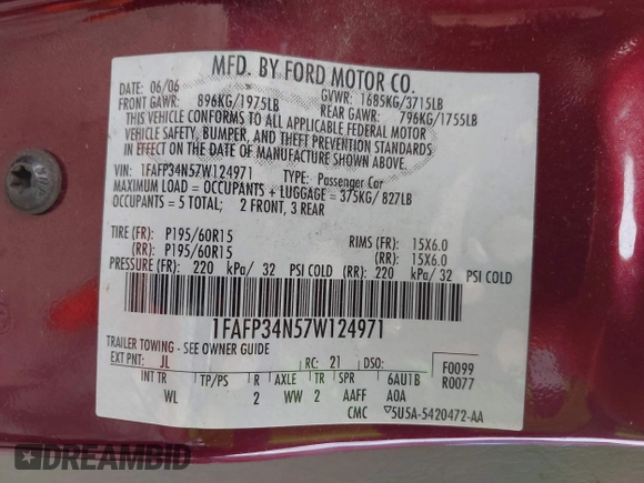 2007 Ford Focus S with VIN 1FAFP34N57W124971, listed as a IAAI auction lot 42458151 with 270,000 mi miles and . Bid and sale history available at DreamBid. Image 9.