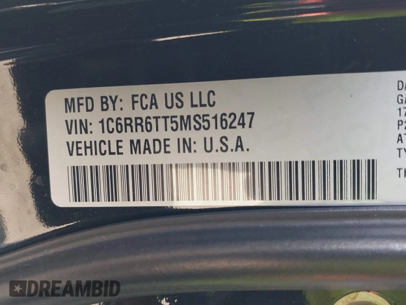 2021 Ram 1500 SLT z VIN 1C6RR6TT5MS516247, wystawiony jako IAAI lot #41597514 z przebiegiem 65 785 mil mil oraz . Historia ofert i sprzedaży dostępna na DreamBid. Obrazek 9.