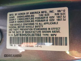 2013 Acura RDX Technology with VIN 5J8TB3H52DL007093, listed as a IAAI auction lot 42228166 with 145,025 mi miles and . Bid and sale history available at carsss.com. Image 9.