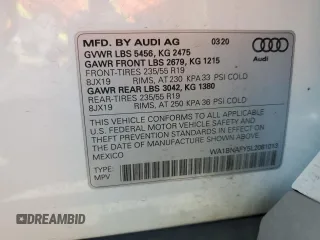 2020 Audi Q5 Premium Plus with VIN WA1BNAFY5L2081013, listed as a Copart auction lot 54674205 with 35,253 mi miles and Salvage title. Bid and sale history available at DreamBid. Image 12.