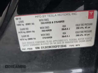 2016 Tesla Model X 70D with VIN 5YJXCBE20GF013046, listed as a IAAI auction lot 41944005 with 94,509 mi miles. Bid and sale history available at carsss.com. Image 9.
