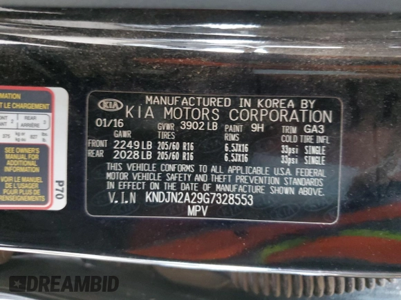 2016 Kia Soul with VIN KNDJN2A29G7328553, listed as a Copart auction lot 55302195 with 167,120 mi miles and Clean Title. Bid and sale history available at carsss.com. Image 12.