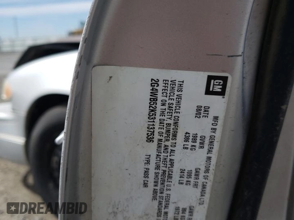 2003 Buick Regal LS with VIN 2G4WB52K531137536, listed as a Copart auction lot 58058004 with 194,267 mi miles and Salvage Title. Bid and sale history available at carsss.com. Image 12.