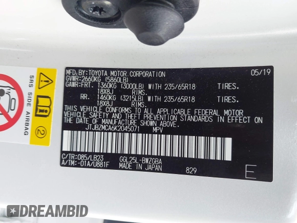 2019 Lexus RX 350 с VIN JTJBZMCA6K2045071, выставлен на аукционе IAAI как лот 41905851 с пробегом 48 504 миль миль и . История ставок и продаж доступна на DreamBid. Изображение 9.