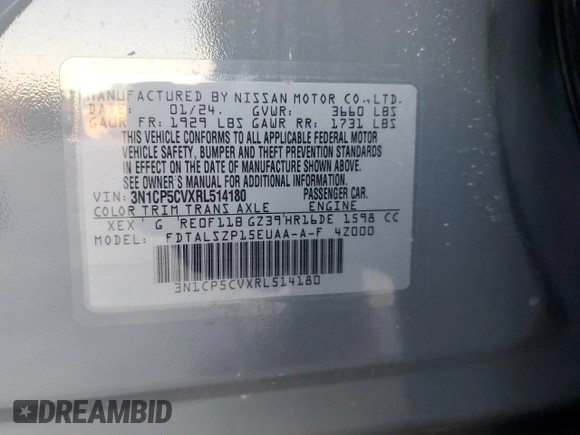 2024 Nissan Kicks SV with VIN 3N1CP5CVXRL514180, listed as a Copart auction lot 43446355 with 8,365 mi miles and Salvage Title. Bid and sale history available at carsss.com. Image 13.