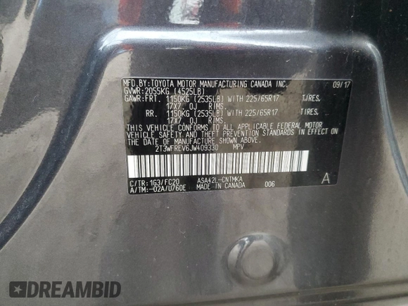 2018 Toyota RAV4 XLE with VIN 2T3WFREV6JW409330, listed as a Copart auction lot 51284165 with 83,689 mi miles and Salvage Title. Bid and sale history available at DreamBid. Image 12.