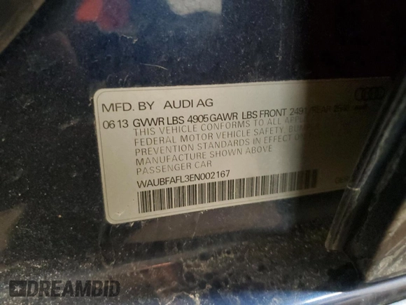 2014 Audi A4 Premium with VIN WAUBFAFL3EN002167, listed as a Copart auction lot 47239915 with 119,676 mi miles and Salvage Title. Bid and sale history available at carsss.com. Image 14.