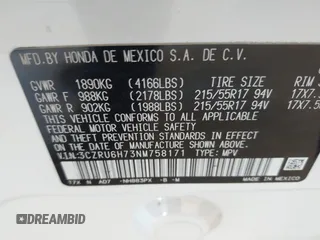 2022 Honda HR-V EX-L with VIN 3CZRU6H73NM758171, listed as a IAAI auction lot 41630669 with 29,391 mi miles. Bid and sale history available at carsss.com. Image 9.